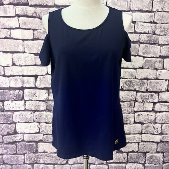 Michael Kors Navy Cold Shoulder Blouse Size L - Picture 1 of 8